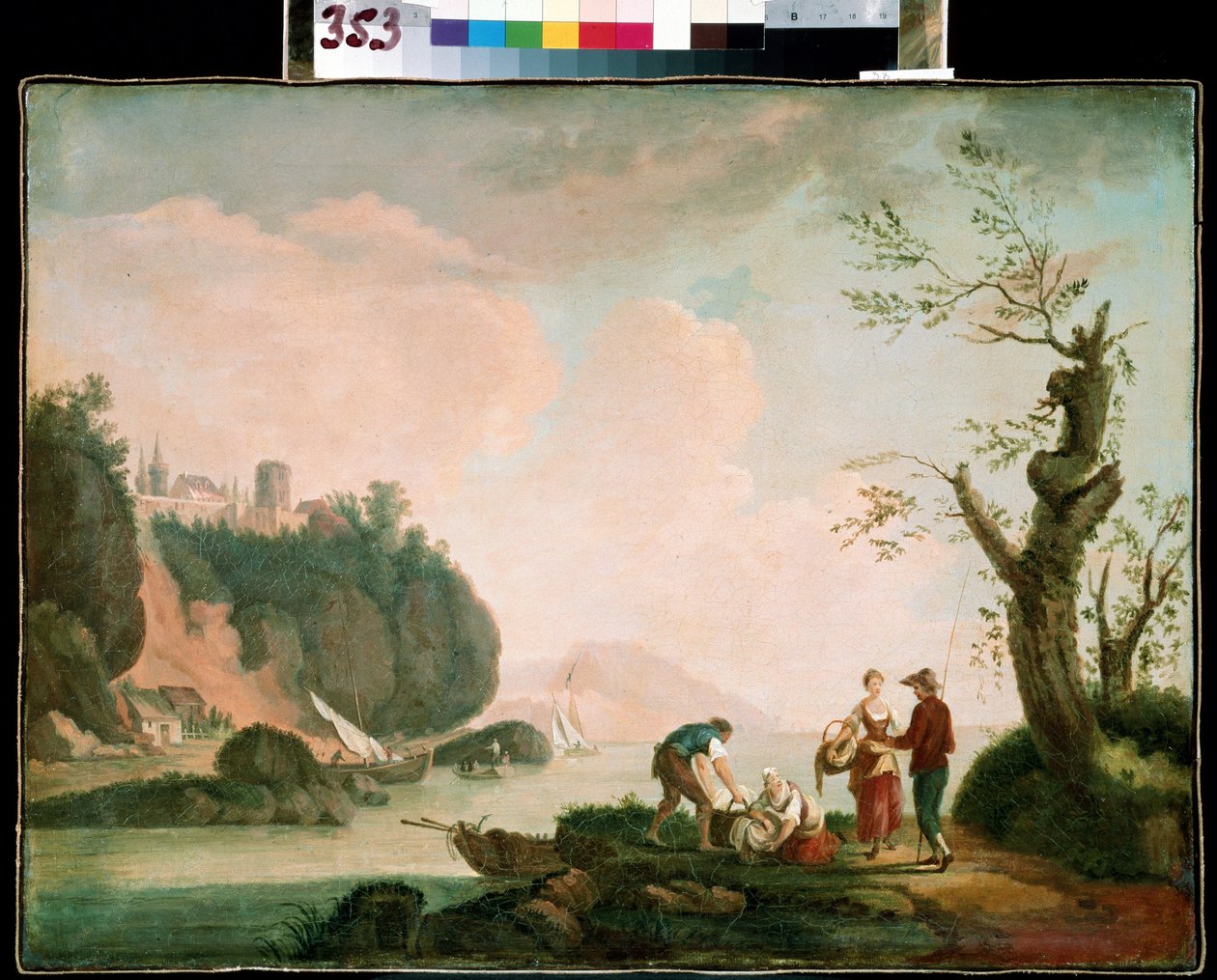 الصيادون. لوحة لسيمون ماثورين لانتارات (1729-1778). زيت على قماش. الفن الفرنسي ، روكوكو. متحف ميخائيل كروشيتسكي للفنون ، سيفاستوبول (سيفاستوبول) أوكرانيا بواسطة سيمون ماثورين لانتارات