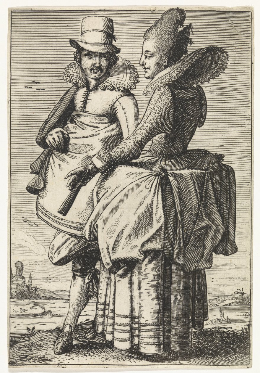 رجل وامرأة يرتدون ملابس على طراز عام 1625 بواسطة سيمون بولنبورغ (منسوب إلى)