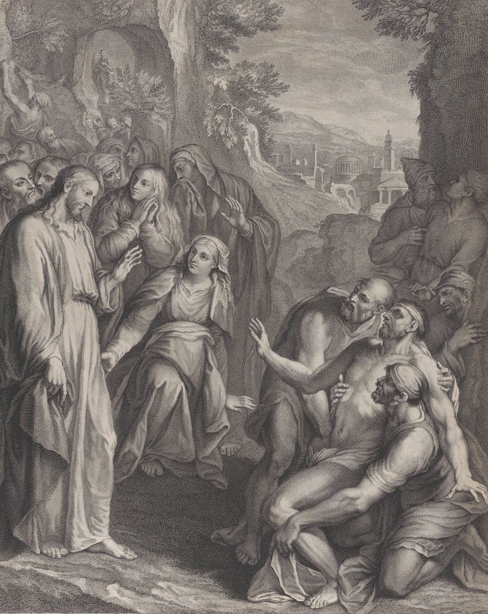 إقامة لعازر ، مع وقوف المسيح إلى اليسار ، كاليفورنيا. 1729. بواسطة سيمون فالي