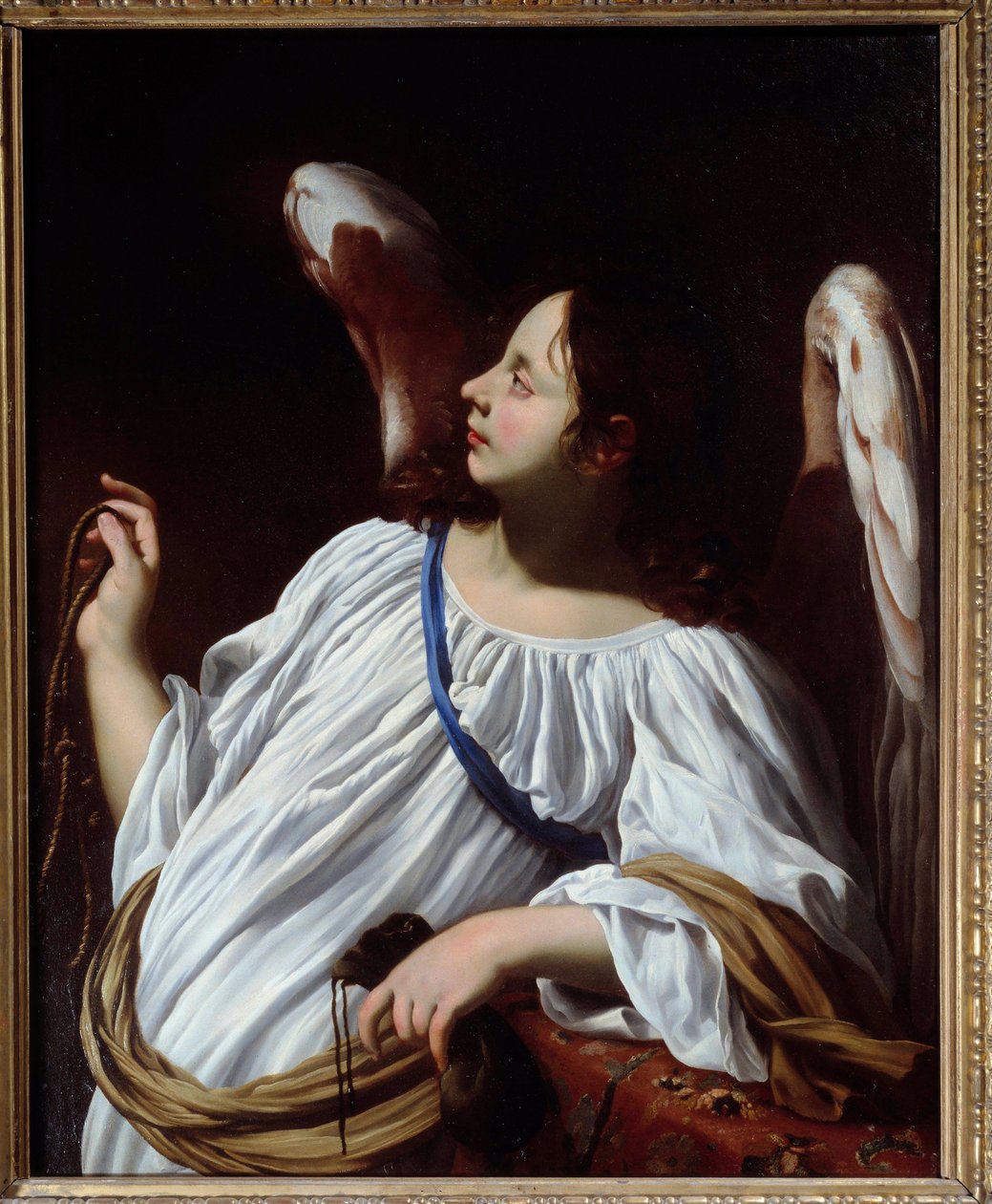 الملاك لديه الحبل وأدوات المال من آلام المسيح تفاصيل لوحة لسيمون فويت (1590-1649) مجموعة خاصة من القرن السابع عشر بواسطة سيمون فويت