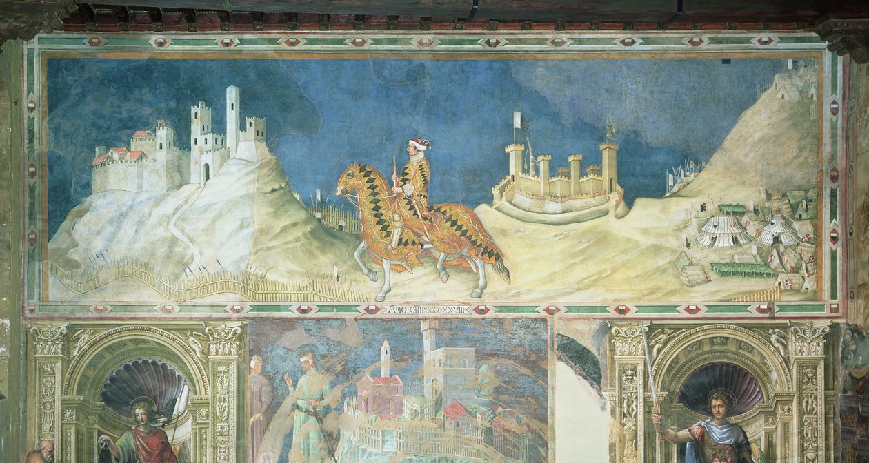إحياء ذكرى Guidoriccio da Fogliano في حصار Montemassi ، من Sala del Mappamondo ، 1328 بواسطة سيمون مارتيني