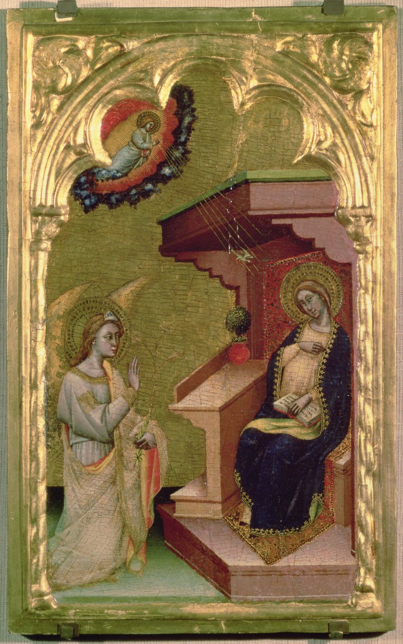 البشارة (درجة الحرارة الذهبية على اللوحة) بواسطة Simone dei Crocifissi