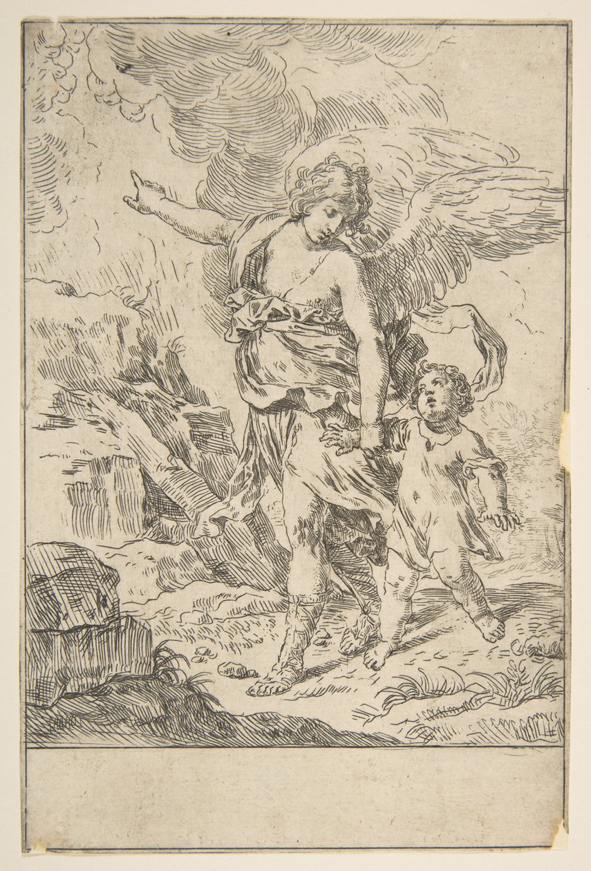 الملاك الحارس يمشي مع طفل ، كاليفورنيا. 1640. بواسطة سيمون كانتاريني