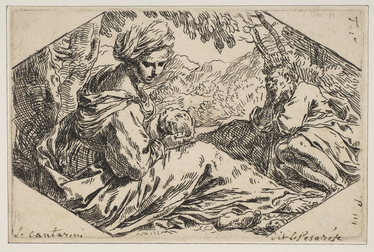 استرح في مصر ، مريم تمسك وتنظر إلى الطفل المسيح بينما القديس يوسف ... ، كاليفورنيا. 1637-1639. بواسطة سيمون كانتاريني