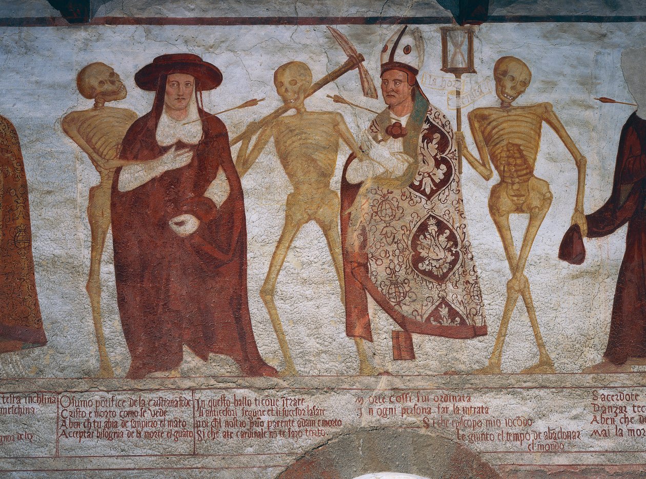 Death asking the cardinal and bishop to dance, detail from The Dance of Death بواسطة سيمون الثاني باشينيس