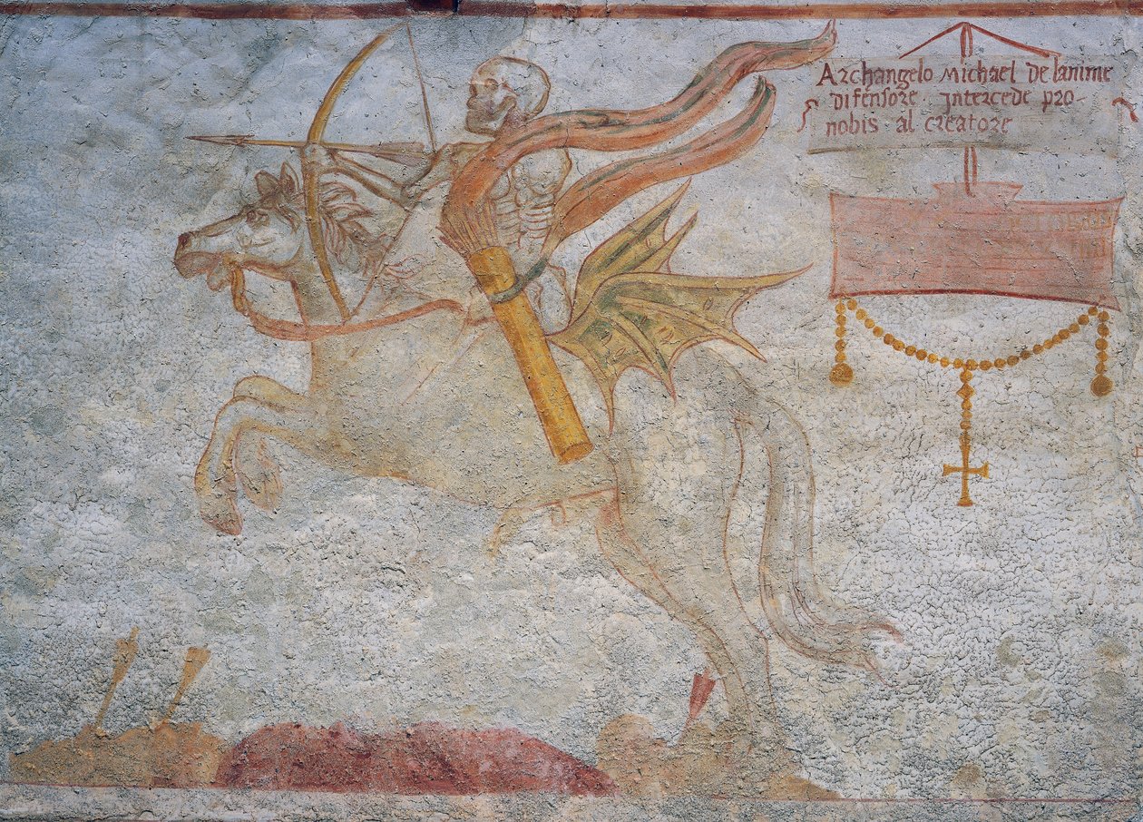 Death riding on horseback aiming arrow بواسطة سيمون الثاني باشينيس