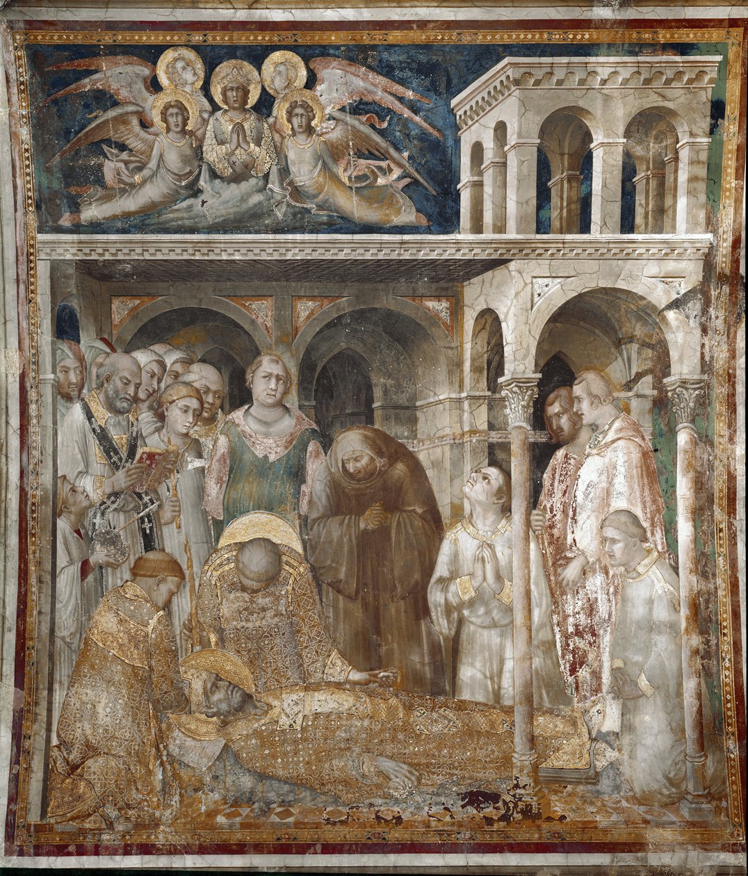 لوحة جدارية لحياة القديس مارتن. وفاة القديس مارتن. لوحة سيمون مارتيني (1280-1344). فريسكو بواسطة سيمون مارتيني
