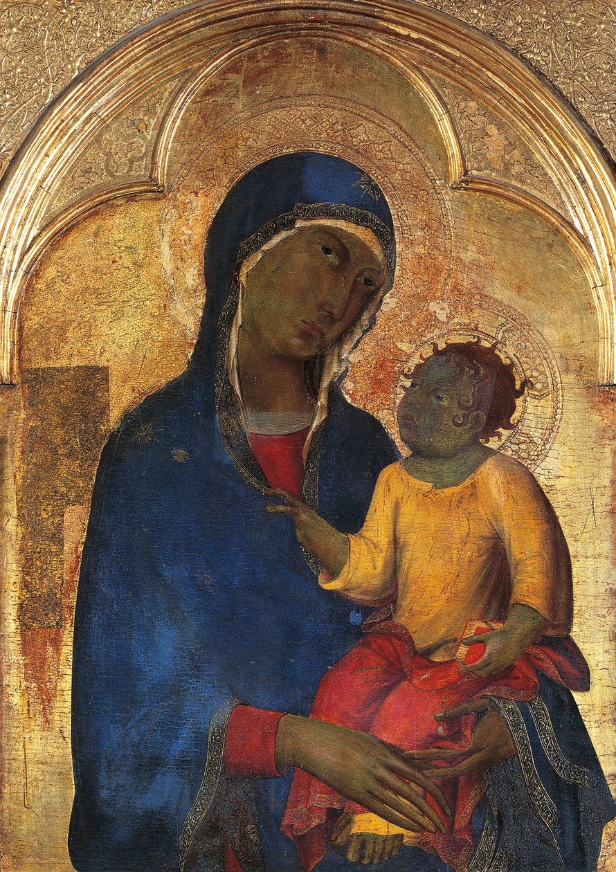 مادونا والطفل ، تفاصيل من Altarpiece of San Domenico بواسطة Simone Martini (1283-1344) ، تمبرا وذهب على لوح خشبي بواسطة سيمون مارتيني