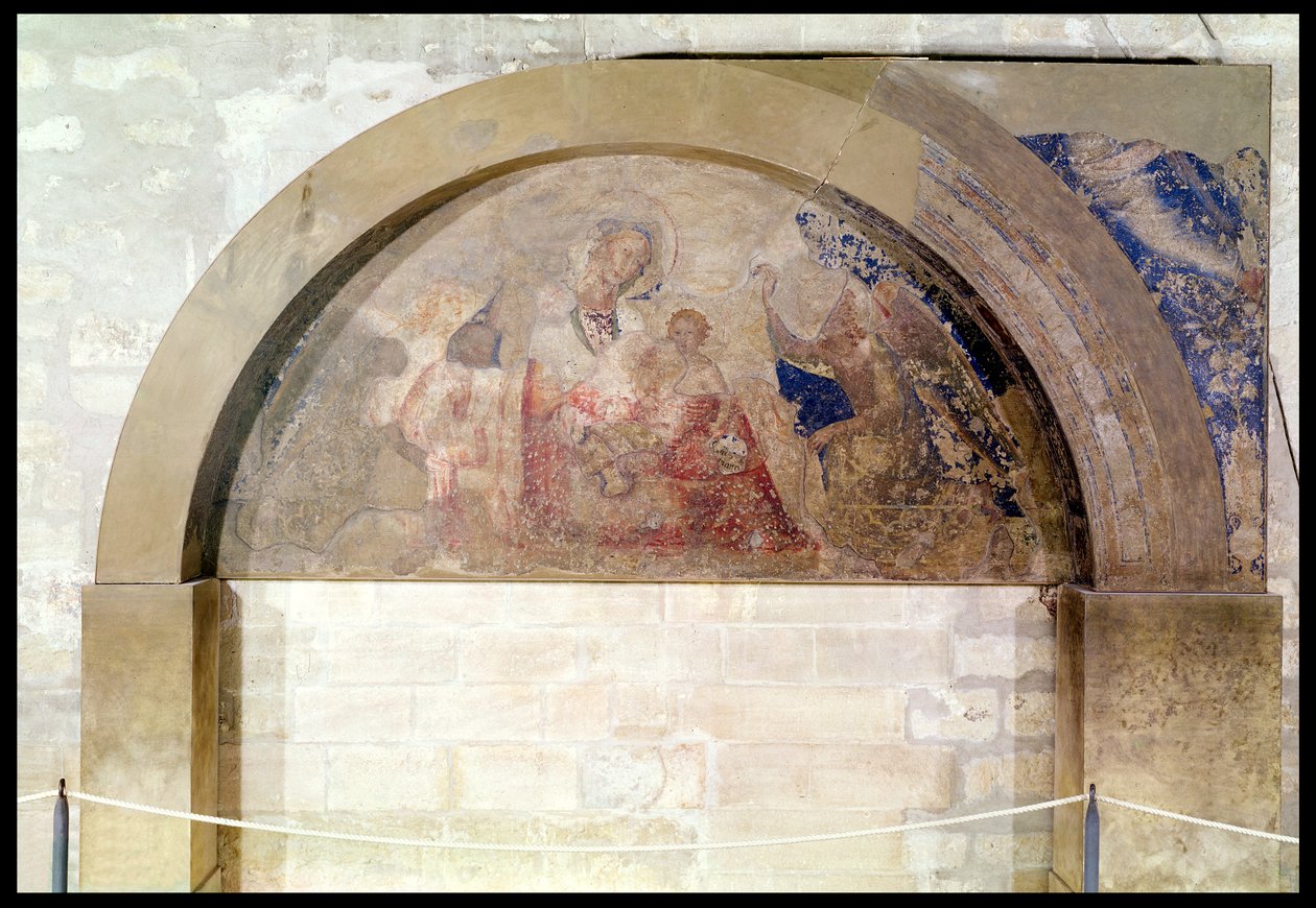 طبلة تصور عذراء التواضع مع الطفل المسيح محاط بالملائكة ، 1341 بواسطة سيمون مارتيني