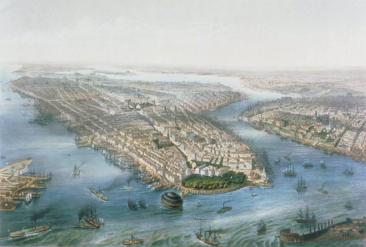 منظر جوي لنيويورك وبروكلين ، منقوش بواسطة TH Muller ، حانة. بقلم ل.تورجيس ، باريس ، 1855 بواسطة سيمبسون