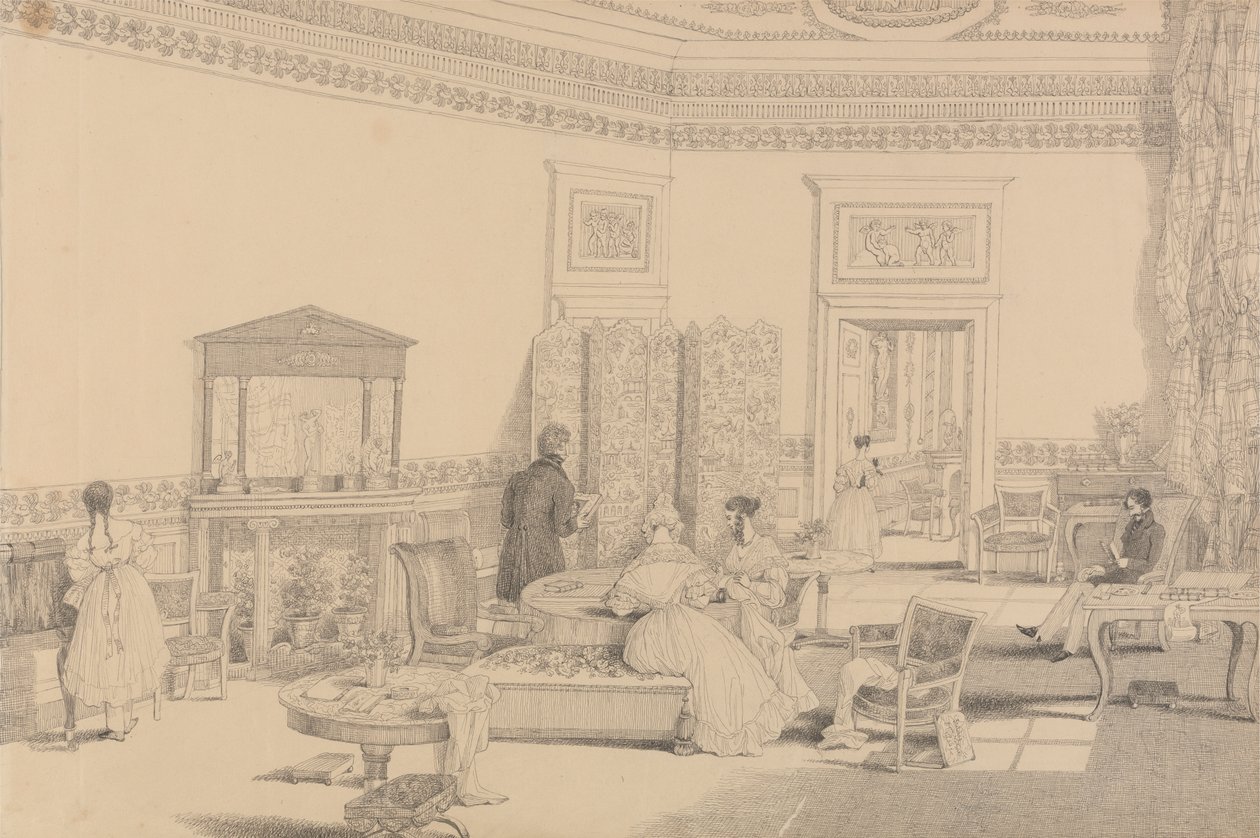 ألبوم يحتوي على 30 مشهدًا في تيرول وإيطاليا: Drawing Room ، Casino Pecori 12 أكتوبر 1841 بواسطة السير تشارلز دي أويلي
