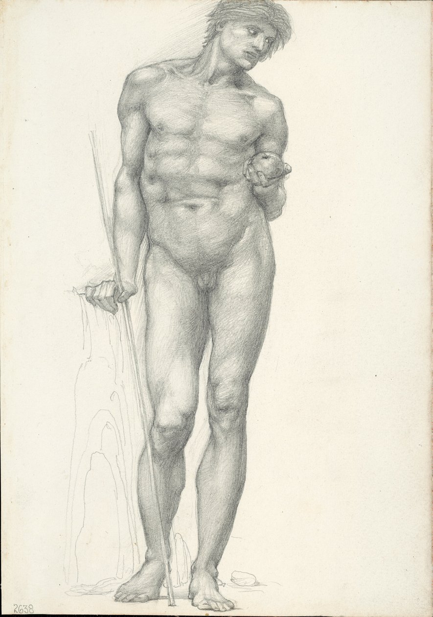 باريس مع التفاح الذهبي في اليد اليسرى ، من أجل Troy Triptych (كراسة الرسم # 2638) بواسطة السير إدوارد بورن جونز