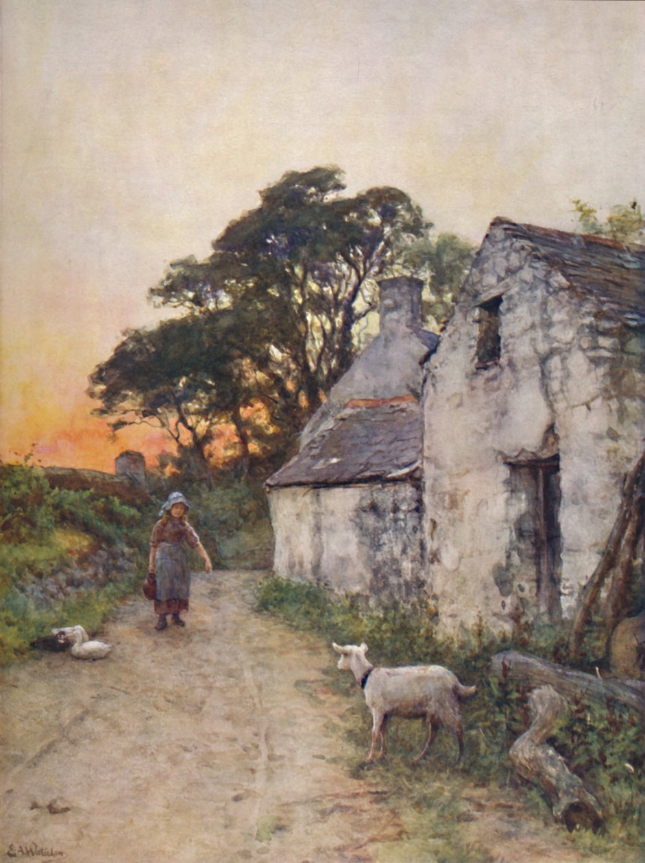 A Village Lane ، جنوب ويلز ، أواخر القرن التاسع عشر وأوائل القرن العشرين. بواسطة السير إرنست ألبرت ووترلو