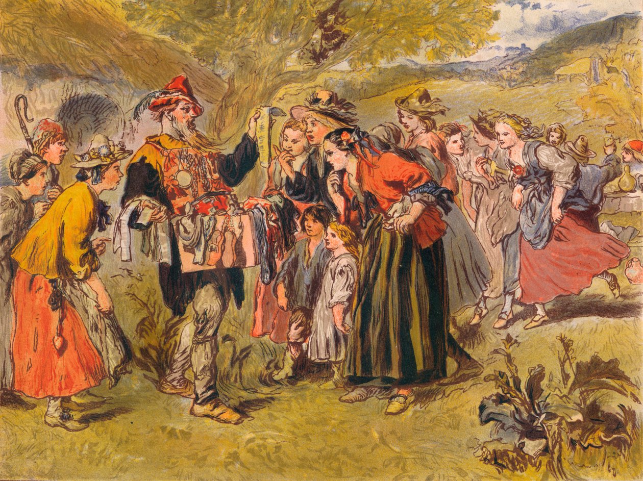 Autolycus sings in The Winters Tale: Act IV، Scene III، c1875 بواسطة السير جون جيلبرت