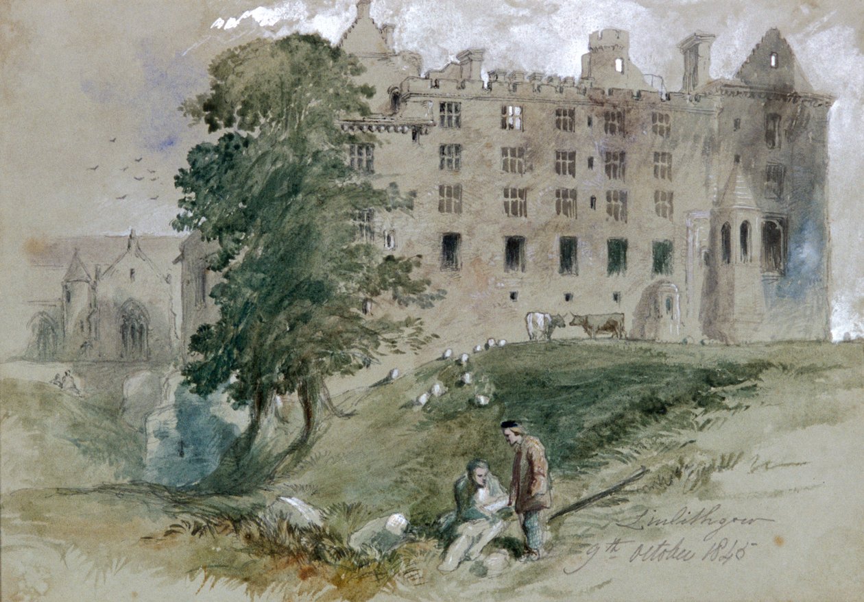 قلعة Linlithgow ، لوثيان الغربية ، اسكتلندا ، 1845 بواسطة السير جون جيلبرت