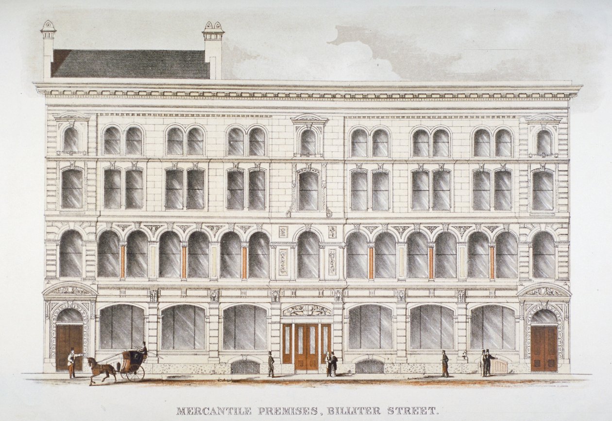 منظر لمباني تجارية ، شارع بيليتر ، مدينة لندن ، 1875 بواسطة السير جوزيف كاستون وأولاده