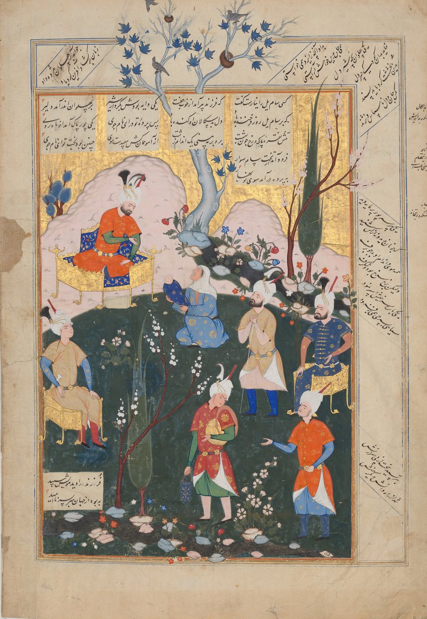 ولادة زال ، فوليو من كتاب شاهنامه للملوك ، 1576-77. بواسطة سيافوش