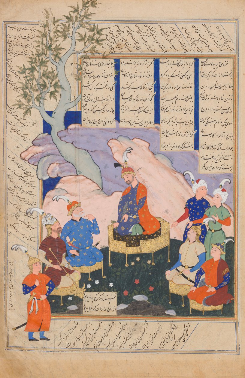 لوراسب يسمع من عودة Paladins من التلاشي Kai Khusrau ، فوليو ... ، 1576-77. بواسطة سيافوش