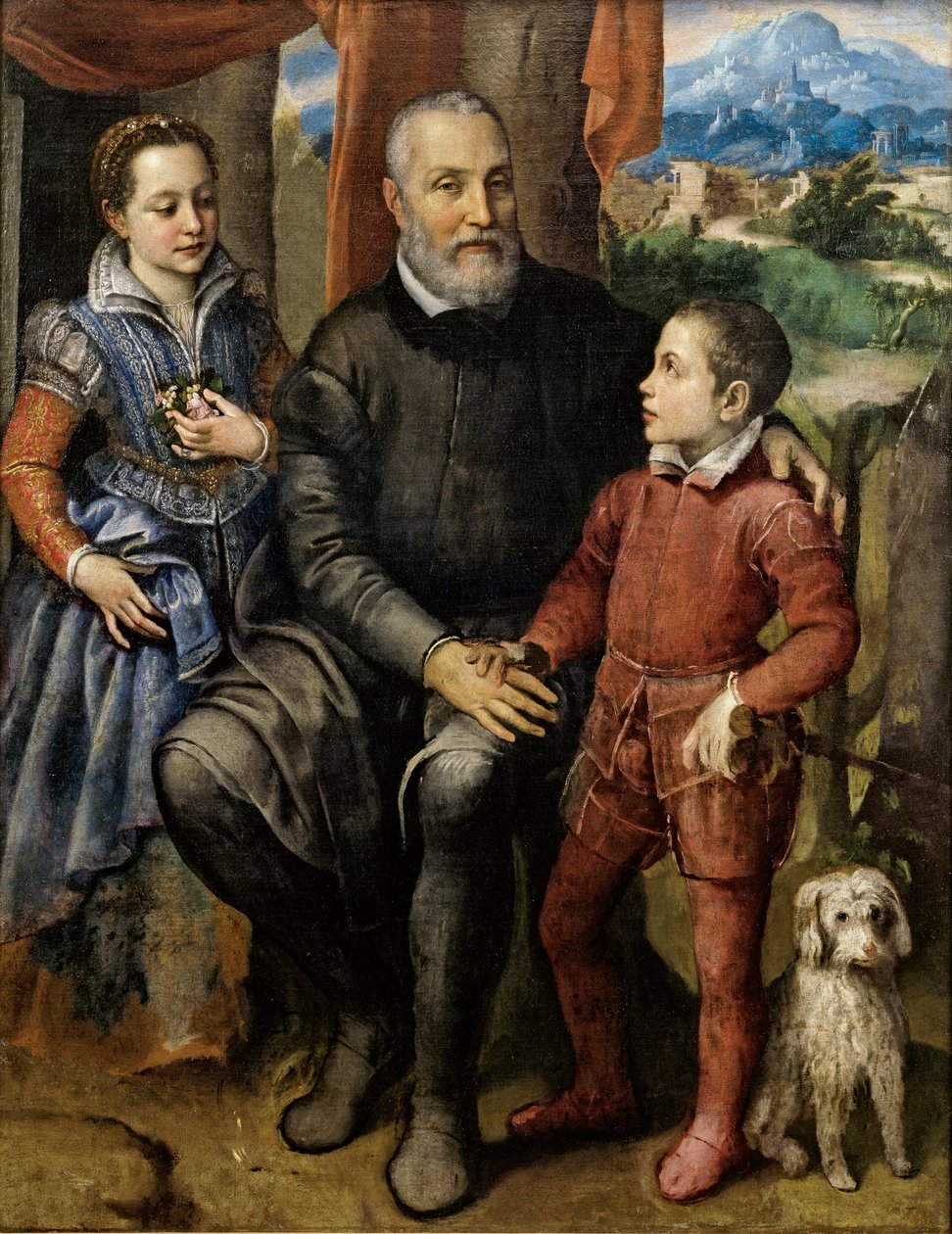 الأب الفنان Amilcare Anguissola وإخوتها منيرفا وأدروبالي ، حوالي 1559. بواسطة سوفونيسبا أنجويسولا