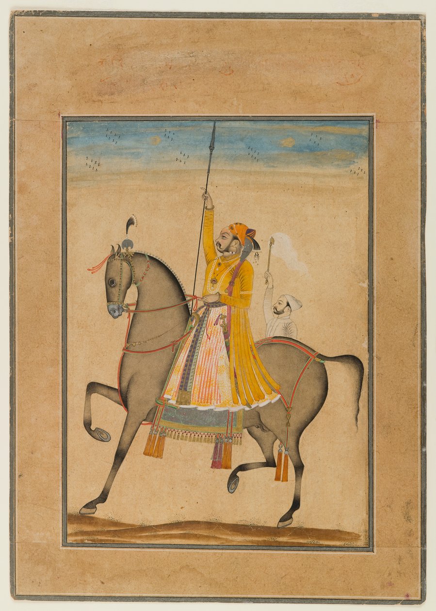 صورة الفروسية للمهراجا سوجان سينغ من بيكانر ، 1747 (مرحاض غير شفاف ، فضي وذهبي على ورق) بواسطة ابن محمد عطتر. لقاسم