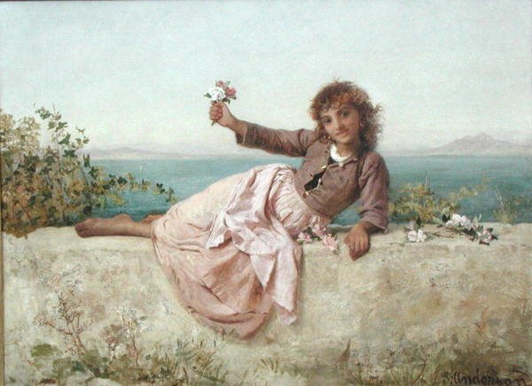 بائع زهور في كابري بإيطاليا حوالي عام 1875 (زيت على قماش) بواسطة صوفي أندرسون