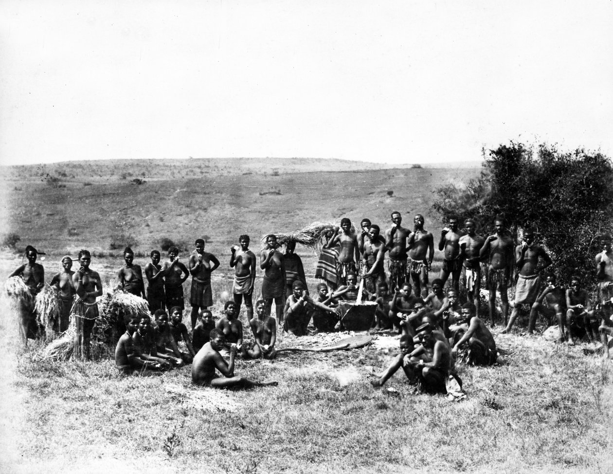 مجموعة Zulus لها سكوف ، c.1895 بواسطة مصور جنوب أفريقي