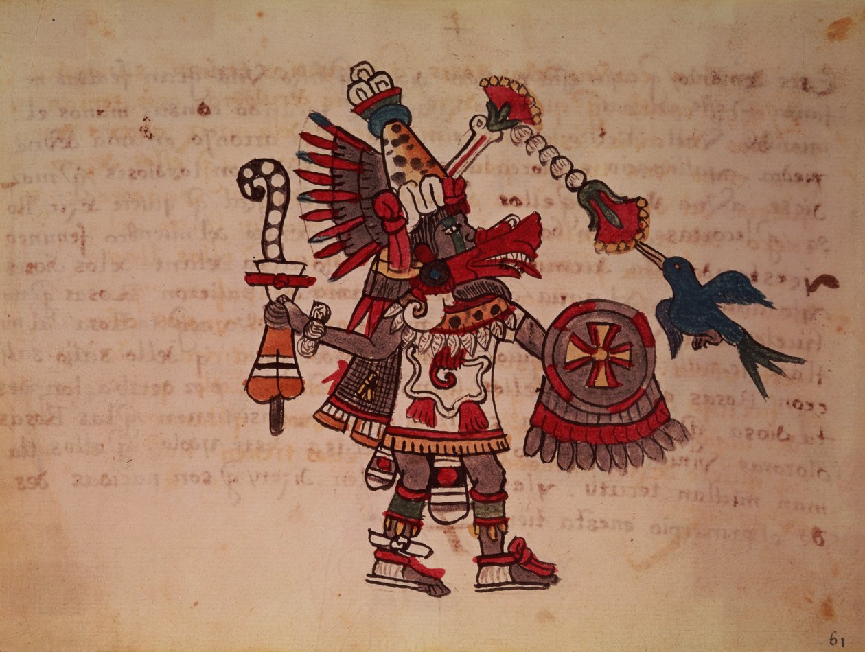 Quetzalcoatl ، الثعبان ذو الريش ، إله الريح ، التعلم والكهنوت ، سيد الحياة ، الخالق والمدني ، راعي كل فن ومخترع علم المعادن (الرق) بواسطة مدرسة أمريكا الجنوبية