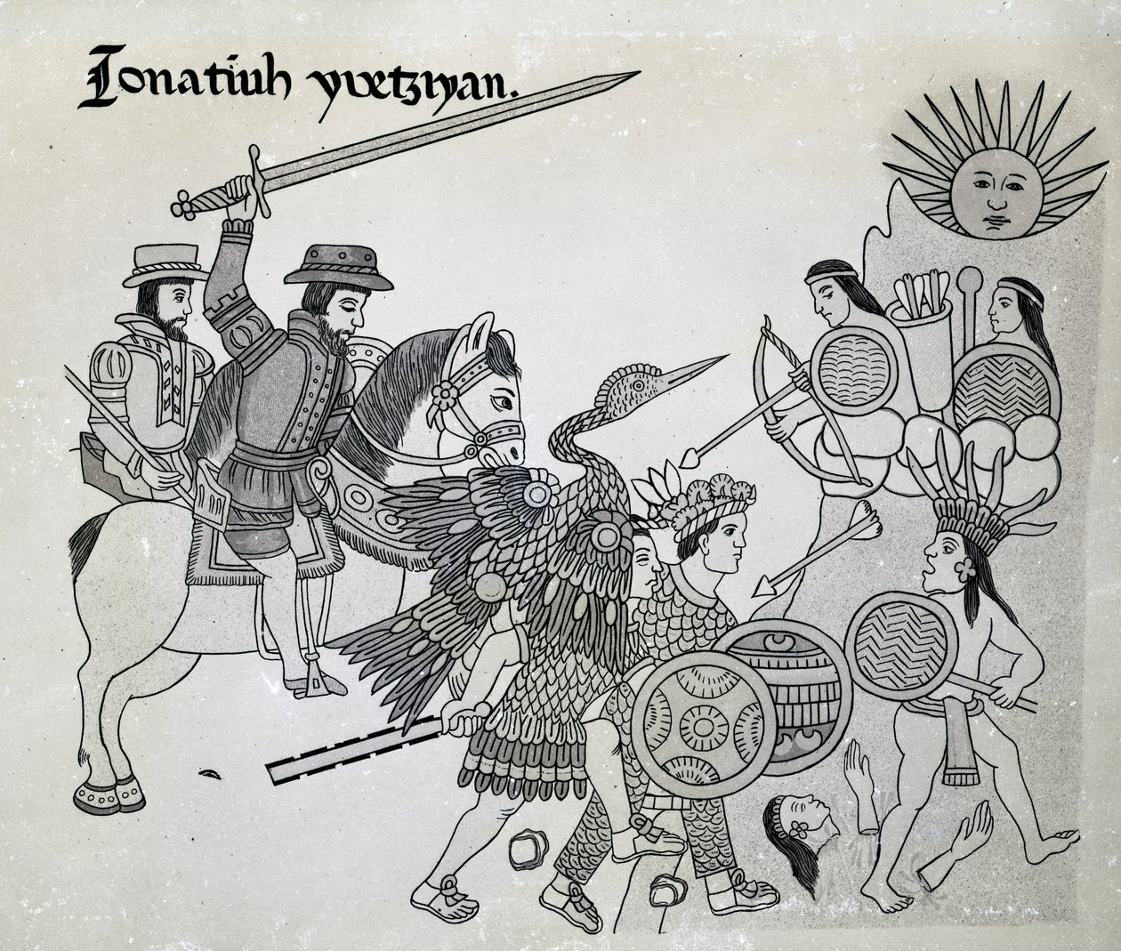 قتال بين إسبانيا والأزتيك ، لوحة من "Antiguedades Mexicanas" ألفريدو تشافيرو ، 1892 بواسطة المدرسة الاسبانية