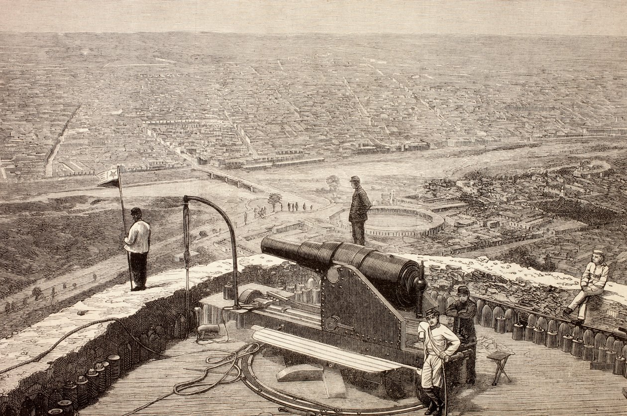 نظرة عامة على ليما ، بيرو ، من حصن سان كريستوبال c.1880 ، من "La Ilustracion Espanola y Americana" عام 1881 بواسطة المدرسة الاسبانية