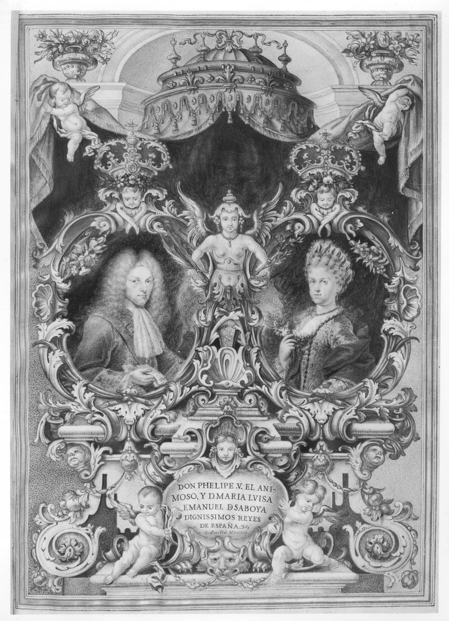 فيليب الخامس (1683-1746) ملك إسبانيا وماريا لويزا (1688-1714) من سافوي ، 1713 بواسطة المدرسة الاسبانية