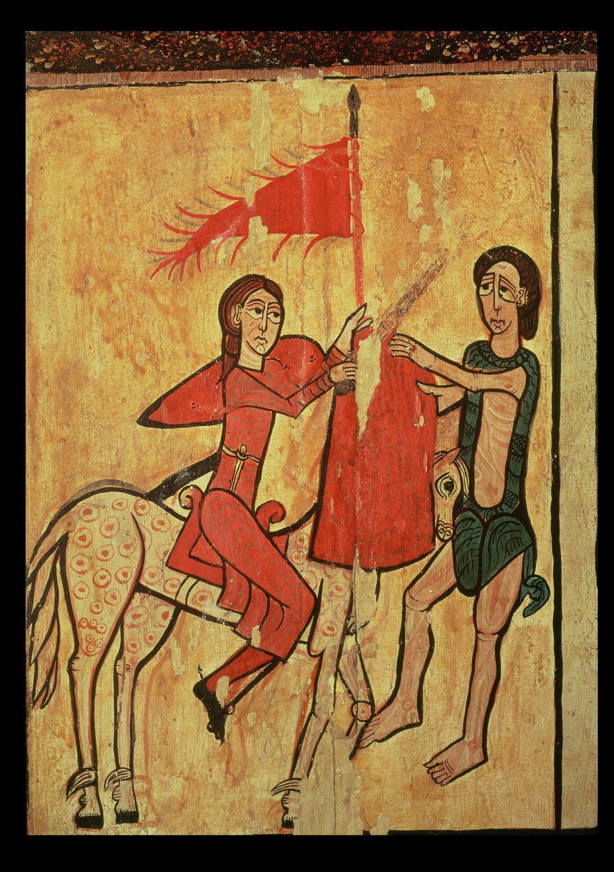 سانت مارتن و Beggar ، التفاصيل من واجهة مذبح من Sant Marti de Puigbo ، Gombren (درجة الحرارة على اللوحة) بواسطة المدرسة الاسبانية