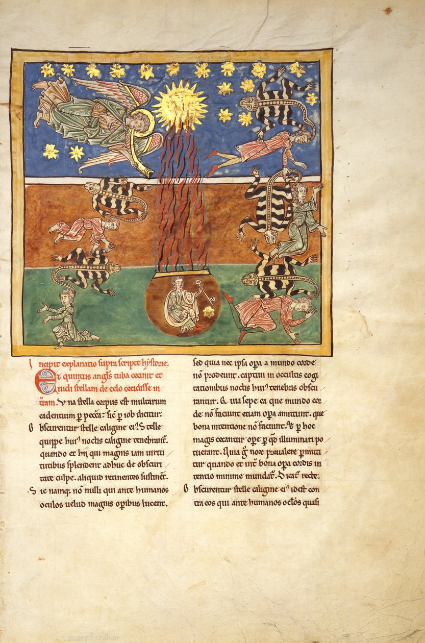 ورقة من مخطوطة بيتوس ، c.1180 (درجة الحرارة والذهب والحبر على الرق) بواسطة المدرسة الإسبانية المدرسة الإسبانية