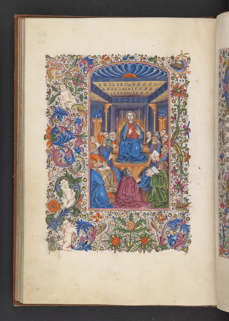 أضف MS 50004 f.53v المسيح بين الأطباء ، من "كتاب الصلوات" (الحبر واللون والذهب على الرق) بواسطة المدرسة الاسبانية