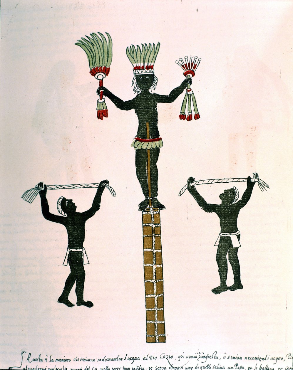 ألعاب Aztec في Codex Vaticanus 3738 (Codex Vat. Rios.). نسخة طبق الأصل من مخطوطة الدومينيكان بيدرو دي لوس ريوس ، بين 1570 و 1589 ، بببل. الفاتيكان. بواسطة المدرسة الاسبانية