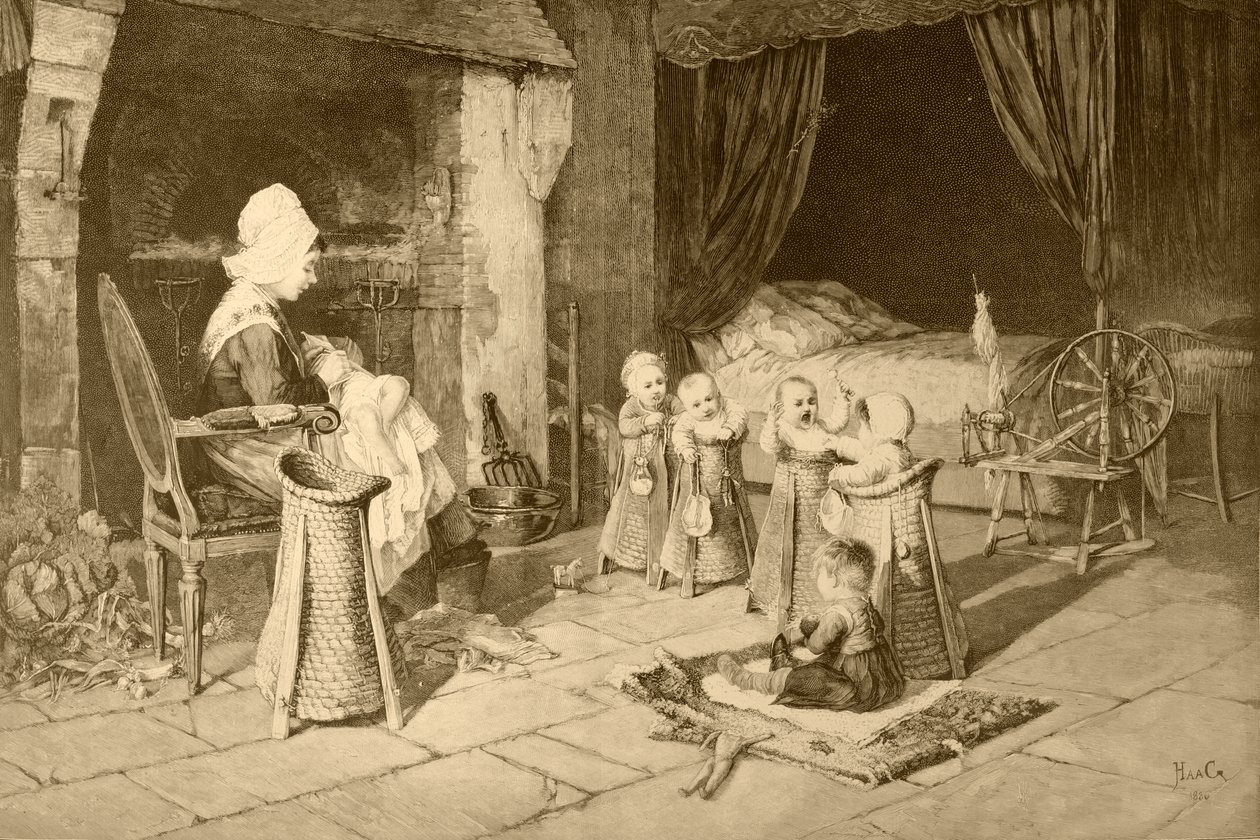 منزل الأطفال في قرية ، بعد لوحة هاج ، من ألبوم Artistico ، نُشر عام 1890 بواسطة المدرسة الاسبانية