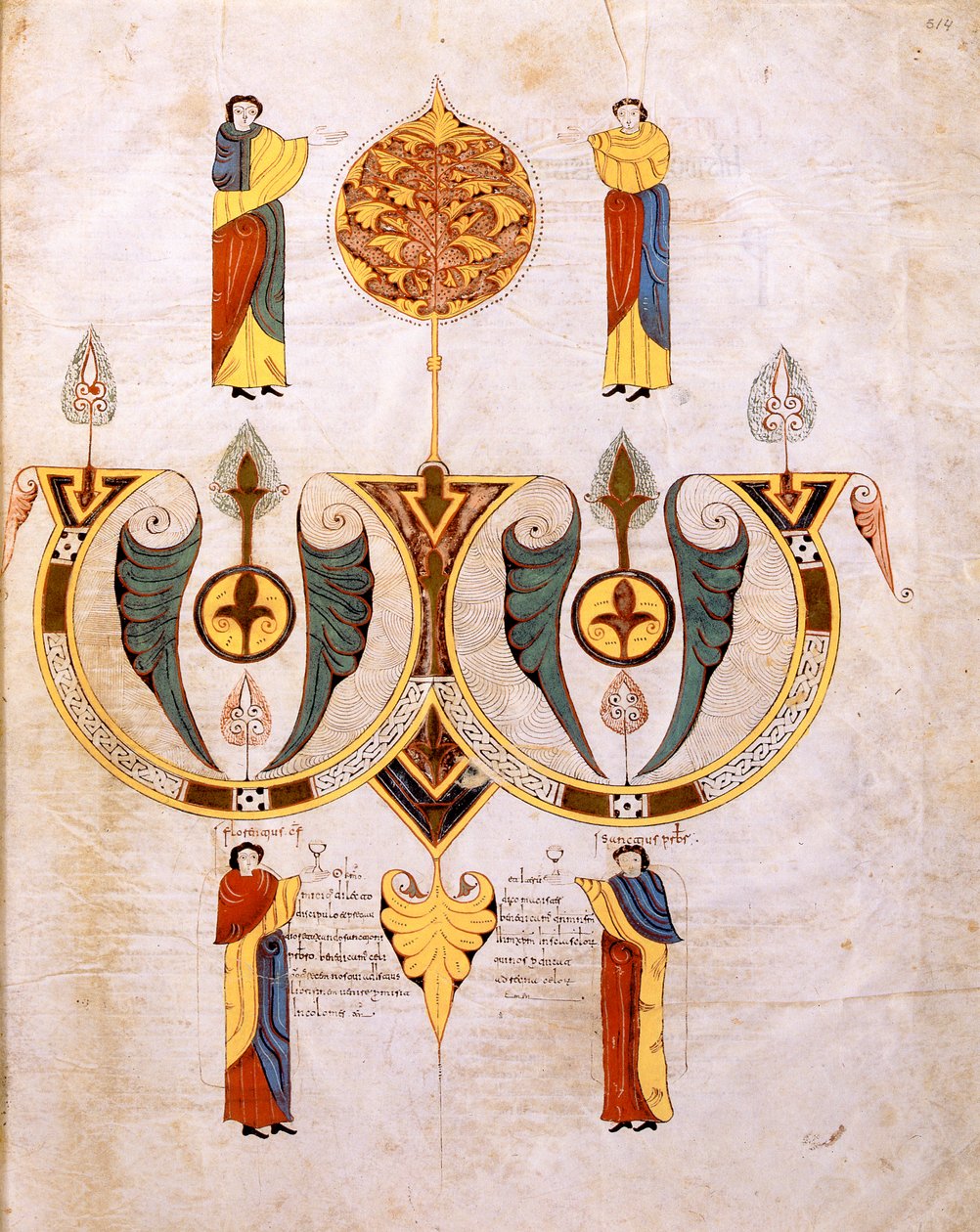 Colophon من الكتاب المقدس القوطي والموزاربي للقديس Isidores ، مع صور اثنين من المنمنمات ، Florencio و Sancho ، fol.514r. ، 960 م (درجة حرارة على الرق) بواسطة المدرسة الاسبانية