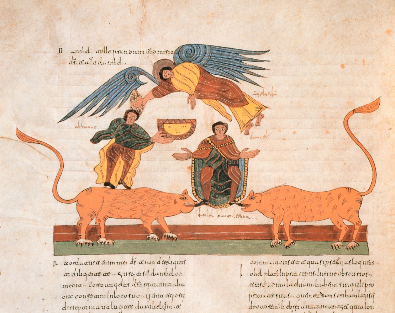دانيال في دين ليون ، من الكتاب المقدس القوطية الموزارابية للقديس إيسيدوريس ، ص. 325 v ، 960 م (درجة الحرارة على الرق) بواسطة المدرسة الاسبانية