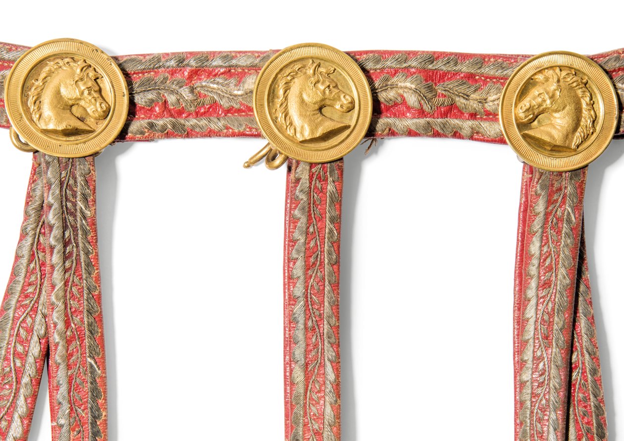 التفاصيل من Sabretache لجوزيف نابليون بونابرت ، ملك إسبانيا ، قبل عام 1813 (جلد أحمر مغربي مع تطريز ذهبي وحوامل نحاسية مذهب) بواسطة المدرسة الاسبانية