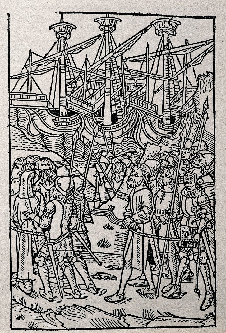 نقش في تاريخ فيسباسيان ، طُبع عام 1495 في سرقسطة (رسم توضيحي باللونين الأبيض والأسود) بواسطة المدرسة الاسبانية
