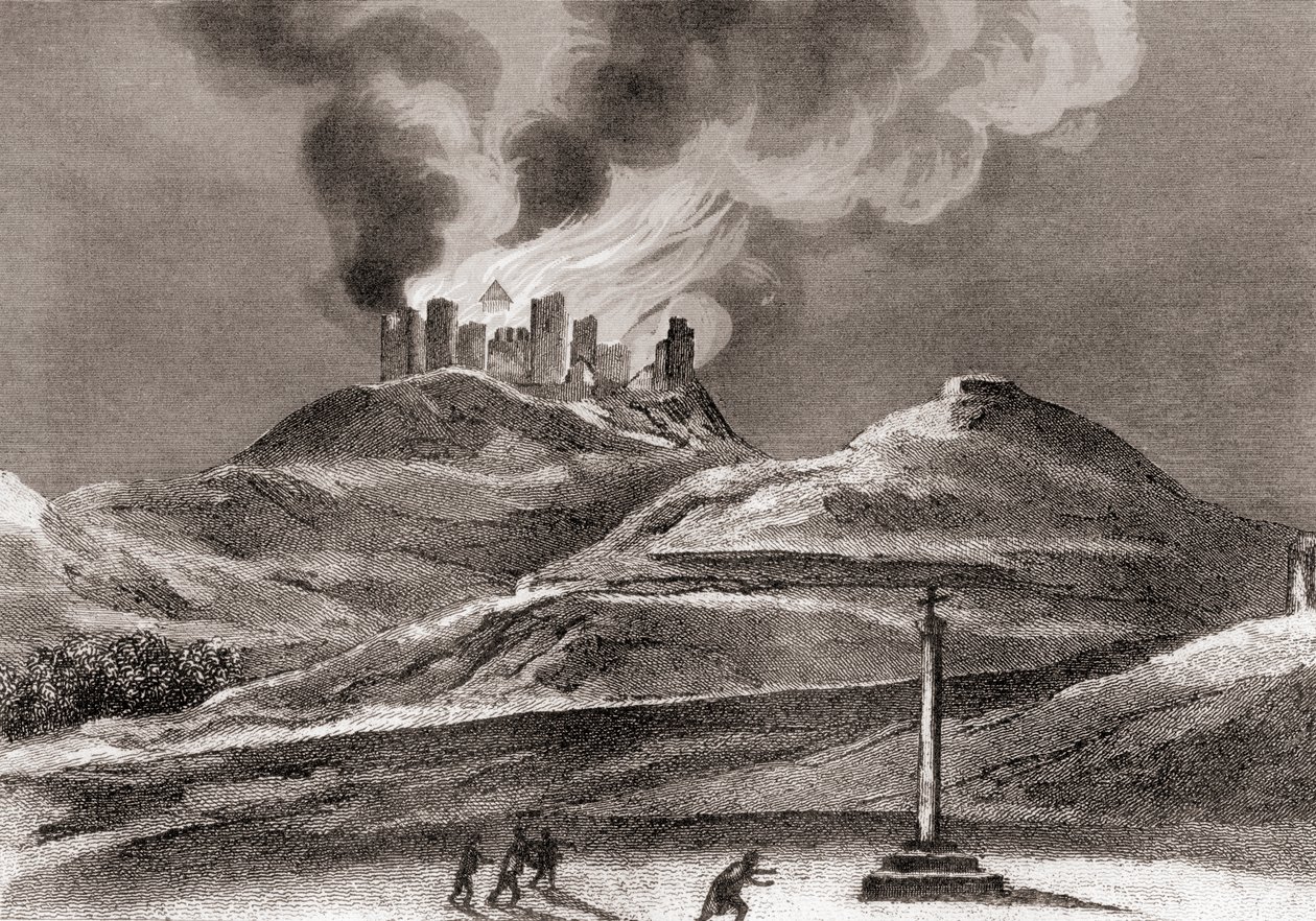 حريق في دير مونتياغون ، كوينسينا ، هويسكا ، إسبانيا عام 1835 (ليثو) بواسطة المدرسة الاسبانية