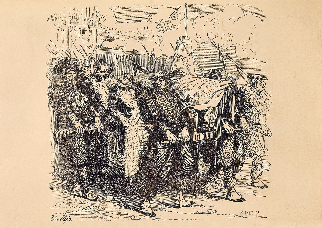 الحرب الكارلية الأولى (1833-1840): جروح الجنرال الكارلي توماس زومالاكاريغي (1788-1835) أثناء حصار بلباو بواسطة المدرسة الاسبانية
