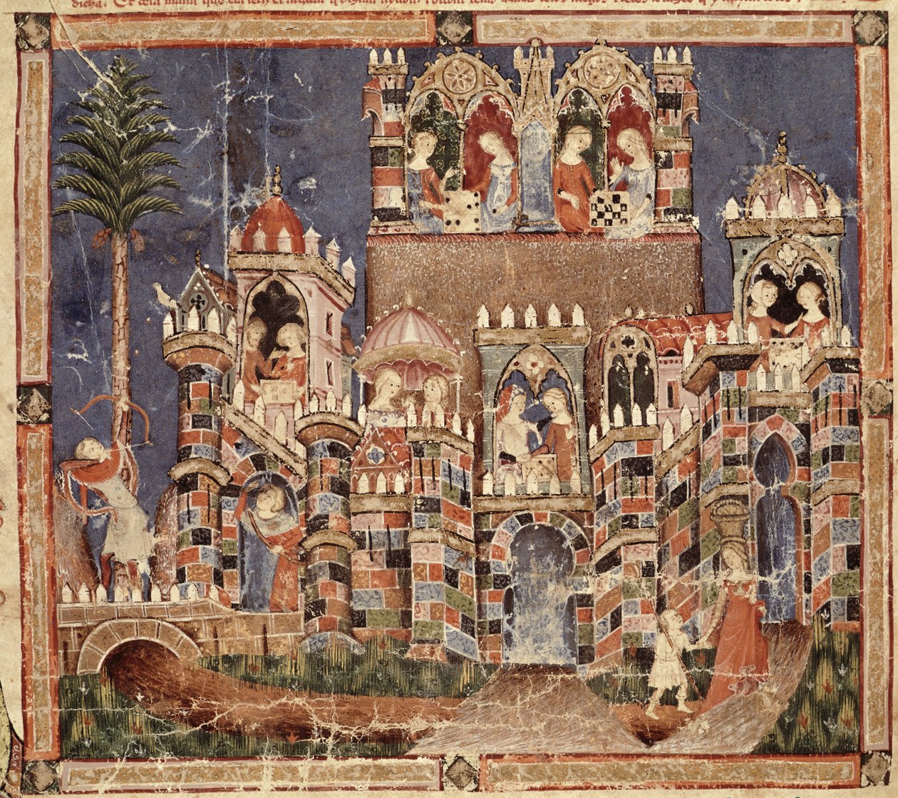 Fol.13v الألعاب وترفيه أحصنة طروادة ، من Codex Benito Santa Mora بواسطة المدرسة الاسبانية