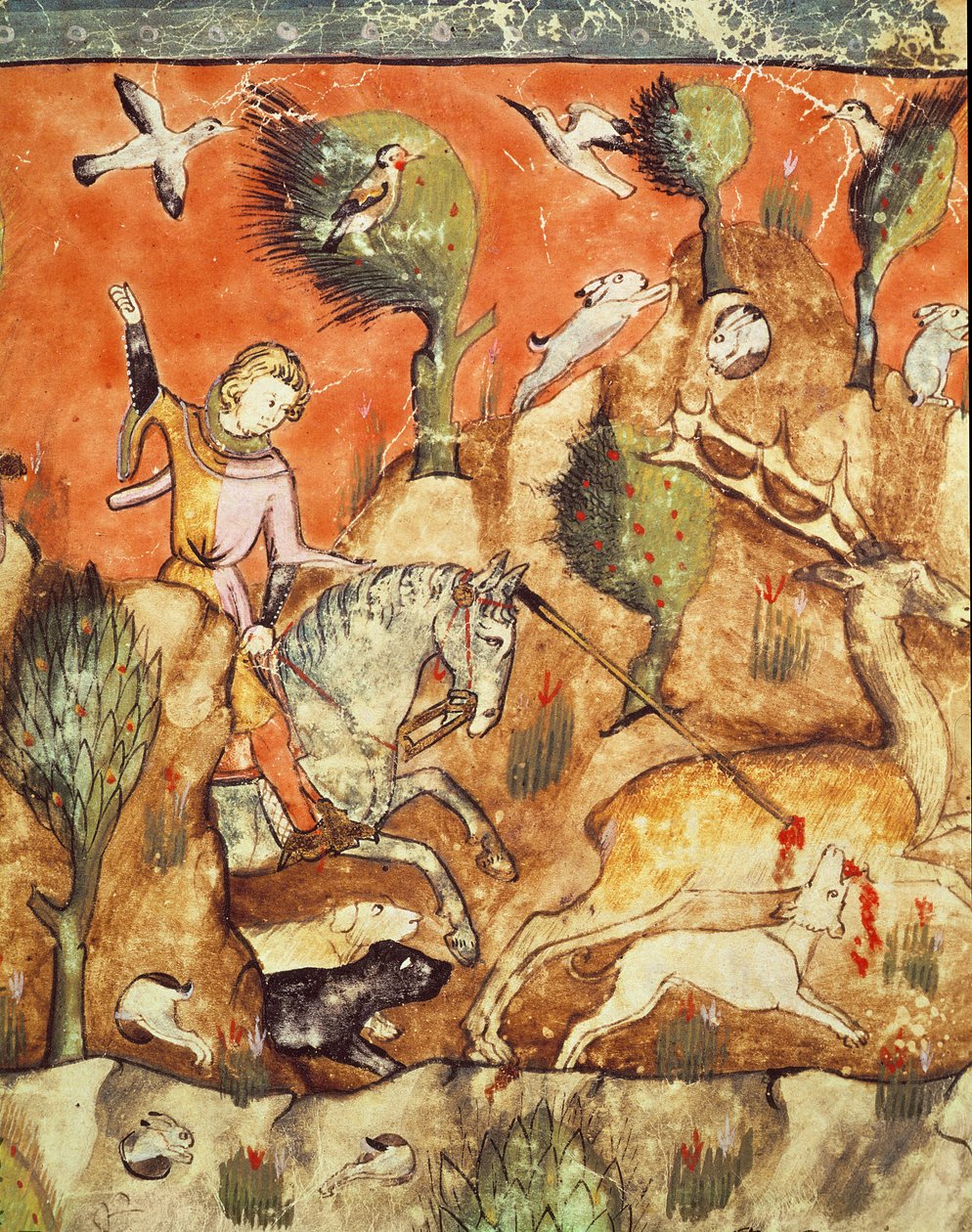 Fol.178v صياد يطارد غزالًا من Codex Benito Santa Mora بواسطة المدرسة الاسبانية