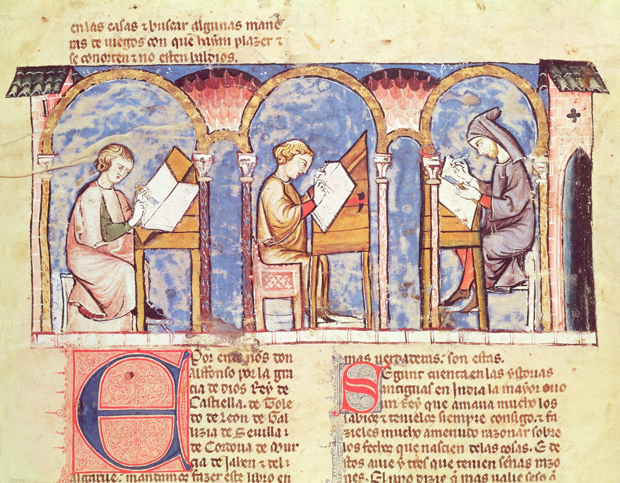 Fol.1v Games Table Makers ، من كتاب الألعاب والشطرنج والنرد واللوحات ، 1282 بواسطة المدرسة الاسبانية