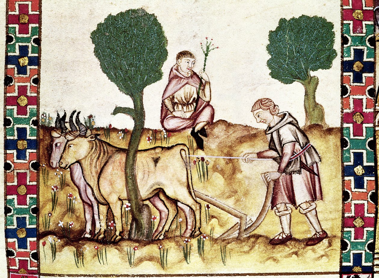 Fol.237r مزارع يعلم ابنه لحرث حقل بواسطة المدرسة الاسبانية