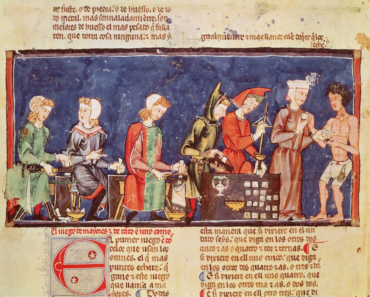 Fol.65v صناع النرد ، من كتاب الألعاب ، الشطرنج ، النرد واللوحات ، 1282 بواسطة المدرسة الاسبانية