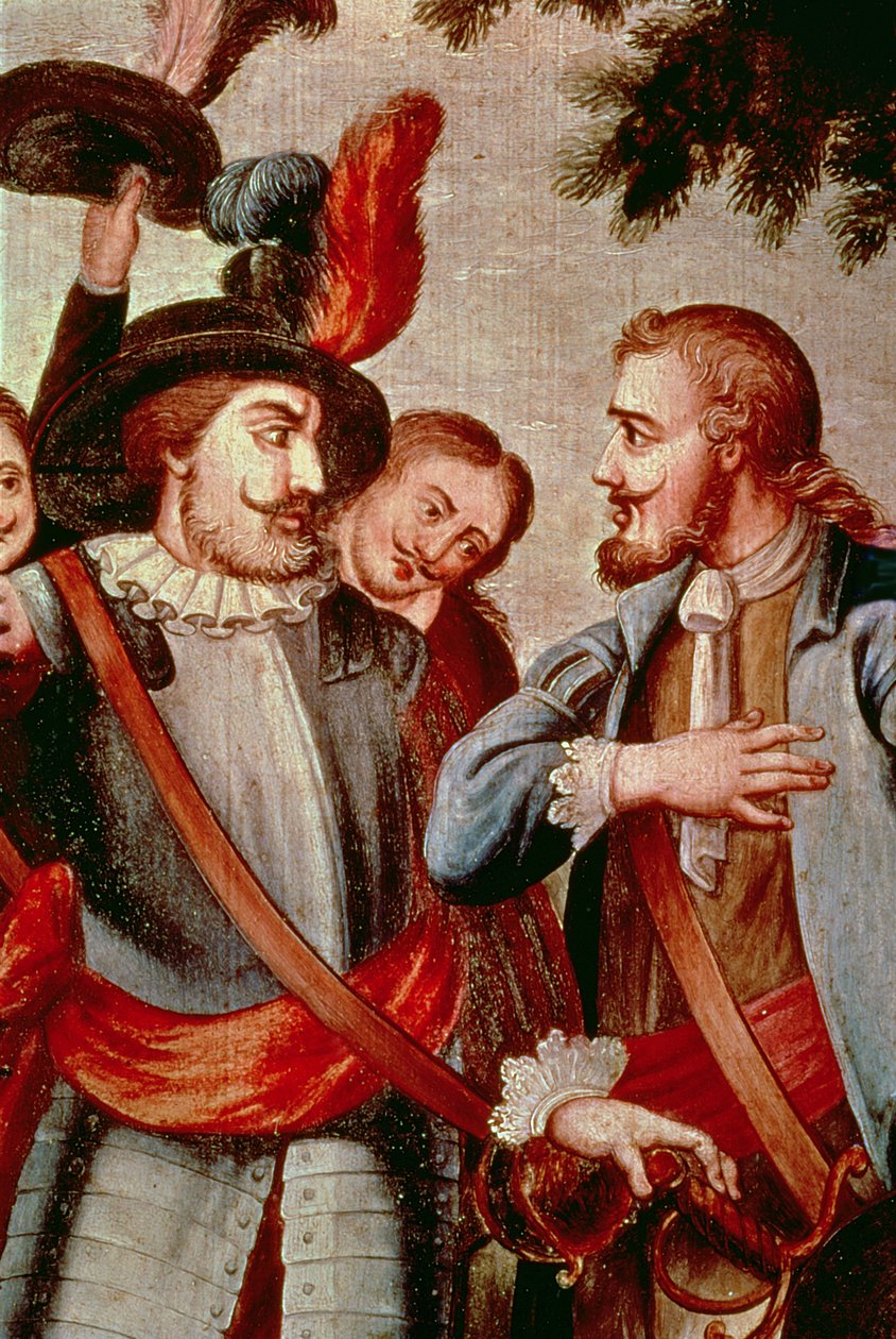 هيرناندو كورتيس (1485-1547) ودييجو دي فيلاسكيز (1465-1524) (زيت على قماش) (التفاصيل) (انظر 113574) بواسطة المدرسة الاسبانية