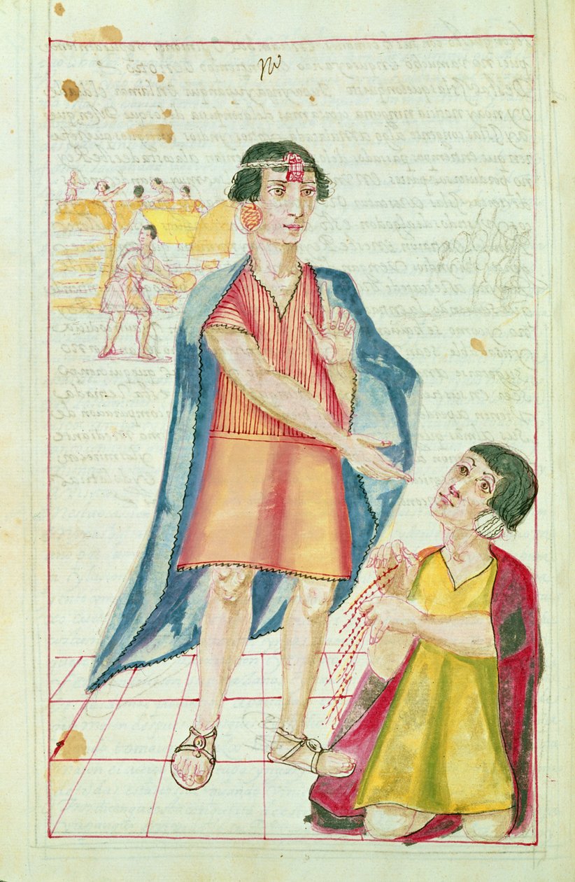 رسم توضيحي لكويبو ، من "التاريخ والأنساب الملكية لملوك الإنكا في بيرو ، لأفعالهم وعاداتهم وأزياءهم وطريقة حكومتهم" ، والمعروفة باسم Codice Murua بواسطة المدرسة الاسبانية