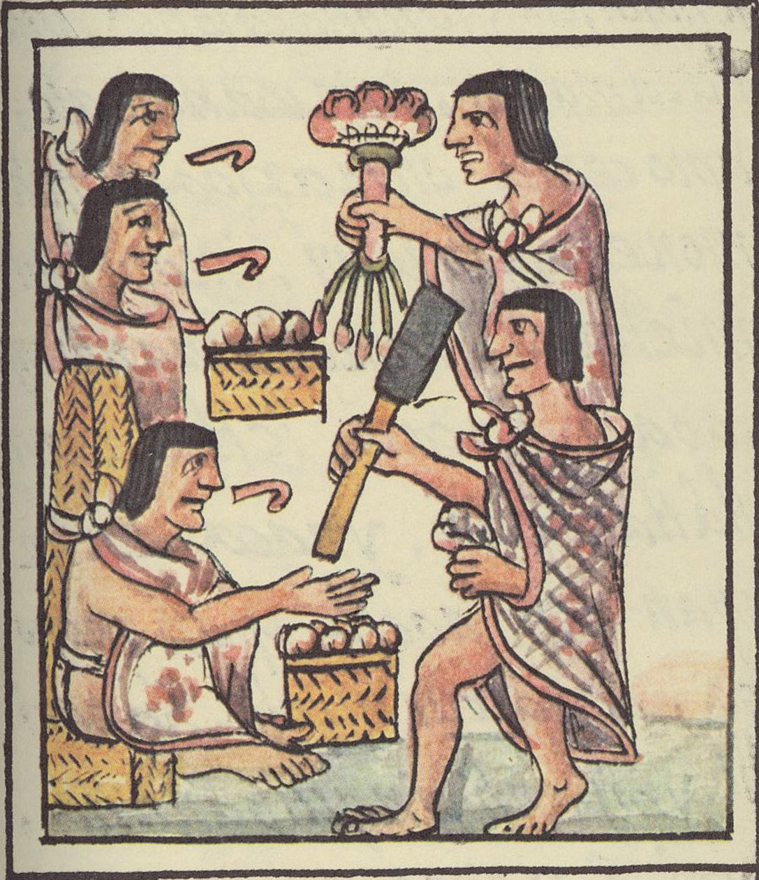 السيدة بالات. 218-220 عيد أزتيك ، من المخطوطة الفلورنسية بقلم برناردينو دي ساهاجون ، c.1540-85 بواسطة المدرسة الاسبانية