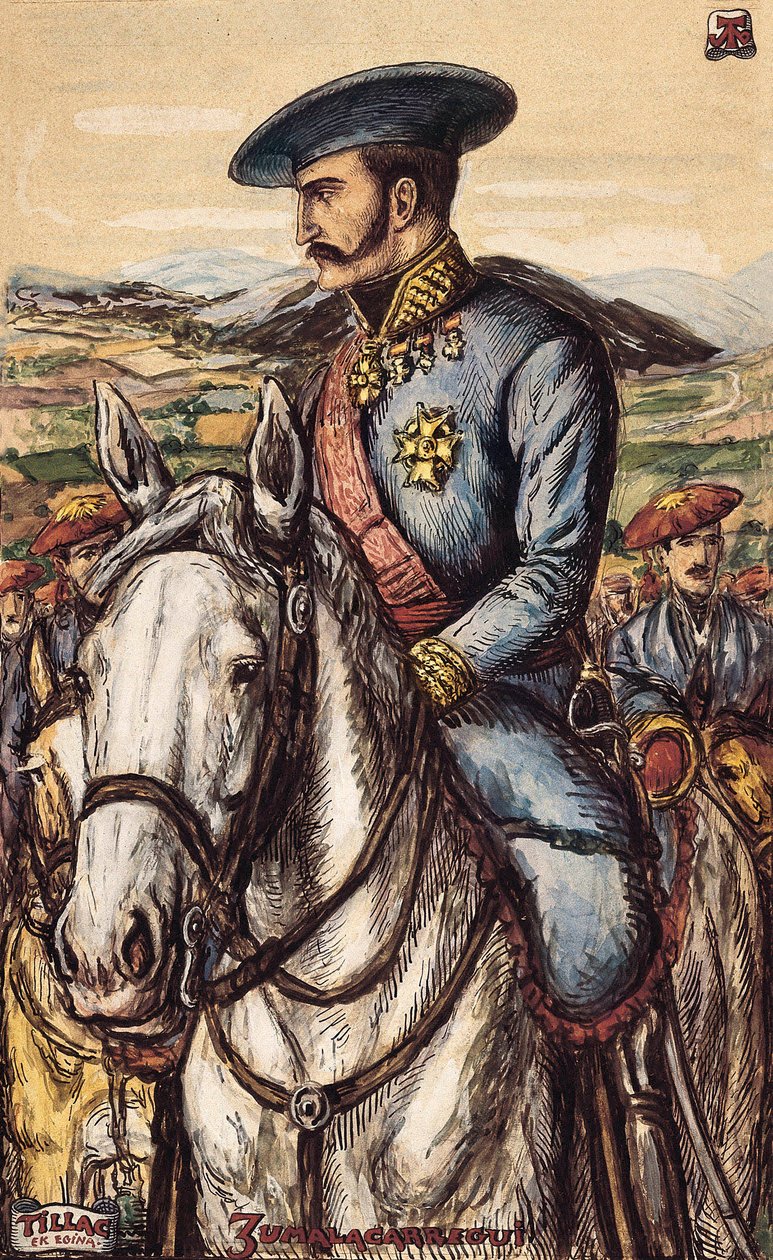 صورة لتوماس زومالاكاريغي (1788-1835) ، عضو عسكري في جيش كارليست أثناء الحرب الأولى (1833-1840) (طباعة حجرية) بواسطة المدرسة الاسبانية